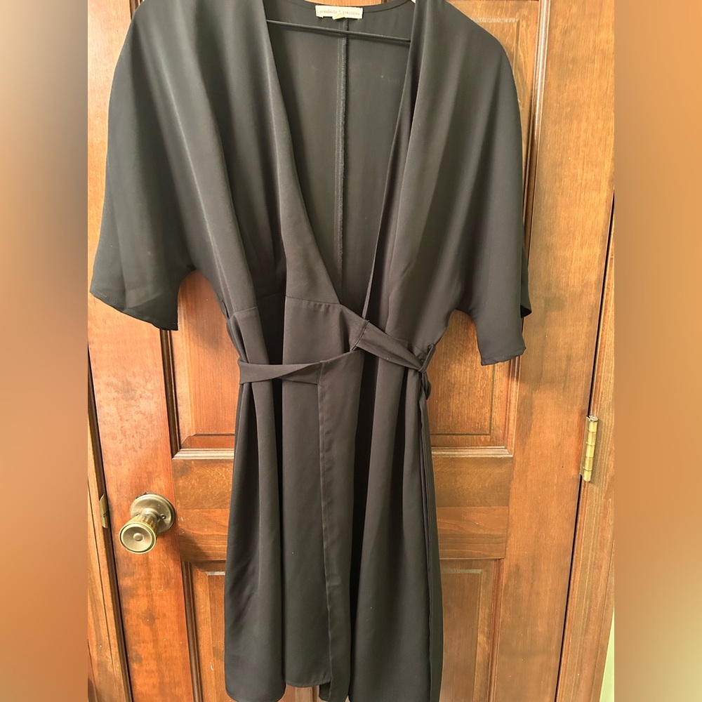 Standards & Practices Black semi-sheer Wrap Dress with belt. Size M